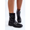 Čierne dámske členkové kozačky z eko kože s plochou podrážkou a platformou, kód obuvi 8338 BLACK