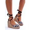 šnurované Sandále na vysokom klínu čierne a biele lendy / QQ-116 ZEBRA (Veľkosť 38)