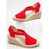 Červené dámske sandále na platforme s rovnou podrážkou, kód produktu 31362-B