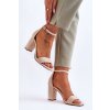 Béžové dámske sandále s vysokým stĺpovým podpätkom z eko semišu, kód produktu 23SD35-5560 BEIGE