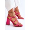 Ružové dámske sandále na stĺpovom podpätku s eko kožou, kód produktu 100-275 FUSHIA