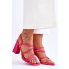 Ružové dámske sandále na stĺpovom podpätku s eko kožou, kód produktu 100-275 FUSHIA