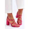 Ružové dámske sandále na stĺpovom podpätku s eko kožou, kód produktu 100-275 FUSHIA