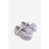 Strieborné detské balerínky s mašľou na suchý zips, syntetický materiál, MC326 SILVER