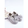 Strieborné detské balerínky s mašľou na suchý zips, syntetický materiál, MC326 SILVER