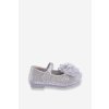 Strieborné detské balerínky s mašľou na suchý zips, syntetický materiál, MC326 SILVER
