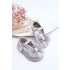 Strieborné detské balerínky s mašľou na suchý zips, syntetický materiál, MC326 SILVER