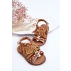 Detské Sandále na suchý zips se střapci hnede missy / 320-B KHAKI (Veľkosť 19)