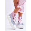 Ružové dámske tenisky z textilu na rovnej podrážke LL274A191 RÓŻ/BŁĘKIT