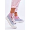 Ružové dámske tenisky z textilu na rovnej podrážke LL274A191 RÓŻ/BŁĘKIT