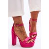 Ružové dámske sandále na stĺpovom podpätku s eko kožou, kód produktu 7014 FUCHSIA