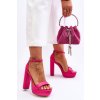 Ružové dámske sandále na stĺpovom podpätku s eko kožou, kód produktu 7014 FUCHSIA
