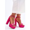 Ružové dámske sandále na stĺpovom podpätku s eko kožou, kód produktu 7014 FUCHSIA