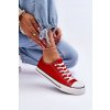 Červené dámske šnurovacie tenisky z textilu na rovnej podrážke, kód produktu 860-N RED