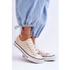 Dámske béžové šnúrované tenisky z textilu na rovnej podrážke, kód produktu 859-H PASTEL BEIGE