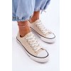 Dámske béžové šnúrované tenisky z textilu na rovnej podrážke, kód produktu 859-H PASTEL BEIGE