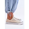 Dámske béžové šnúrované tenisky z textilu na rovnej podrážke, kód produktu 859-H PASTEL BEIGE