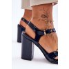 Dámske modré sandále z eko kože na stĺpovom podpätku, kód produktu 80-3 NAVY