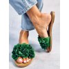 Dámske zelené šľapky z eko semišu s kvetinovým vzorom, kód produktu MS9058