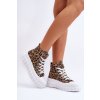 Hnedé dámske vysoké tenisky s leopardím vzorom na platforme, kód produktu UB25P LEOPARD