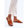 Hnedé dámske šľapky z eko kože na rovnej podrážke, kód produktu ML266 CAMEL