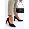 Čierne dámske lodičky s vysokým stĺpovým podpätkom z eko kože, kód produktu NJSK M350 BLACK