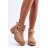 Béžové dámske členkové topánky na rovnej podrážke s eko kožou a zlatými zdobeniami, kód produktu NJSK 8358 BEIGE