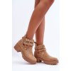 Béžové dámske členkové topánky na rovnej podrážke s eko kožou a zlatými zdobeniami, kód produktu NJSK 8358 BEIGE