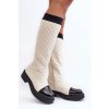 Béžové dámske čižmy s vyšívaným vzorom na zips, s rovnou podrážkou QT57P BEIGE