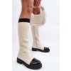 Béžové dámske čižmy s vyšívaným vzorom na zips, s rovnou podrážkou QT57P BEIGE