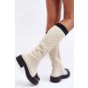 Béžové dámske čižmy s vyšívaným vzorom na zips, s rovnou podrážkou QT57P BEIGE