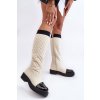 Béžové dámske čižmy s vyšívaným vzorom na zips, s rovnou podrážkou QT57P BEIGE
