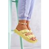 Zlaté dámske šľapky na plošej podrážke HY87-17A YELLOW