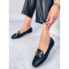 Dámske čierne elegantné mokasíny z eko kože, hladké, hranatá špička, kód produktu GO-26