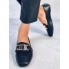 Dámske čierne elegantné mokasíny z eko kože, hladké, hranatá špička, kód produktu GO-26