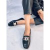 Dámske čierne elegantné mokasíny z eko kože, hladké, hranatá špička, kód produktu GO-26