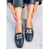 Dámske čierne elegantné mokasíny z eko kože, hladké, hranatá špička, kód produktu GO-26