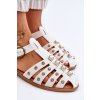 Biele dámske sandále s ozdobnými tryskami z eko kože na plochej podrážke, kód produktu G-13 WHITE