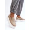 Béžové dámske kožené tenisky na platforme s prírodnou kožou, kód produktu 10151 V.TAUPE+KRYSZTAŁ ZŁ