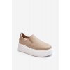 Béžové dámske kožené tenisky na platforme s prírodnou kožou, kód produktu 10151 V.TAUPE+KRYSZTAŁ ZŁ