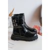 Detské lakované členkové topánky se spony čierne chloraia / 7301-2C/3C SHINY BLACK (Veľkosť 25)