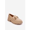 Béžové dámske poltopánky z eko kože na rovnej podrážke s ozdobným zlatým pásikom, kód produktu 2644-2 BEIGE