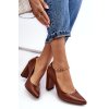 Hnedé dámske kožené lodičky na stĺpovom podpätku Lewski Shoes, kód produktu 2624/237