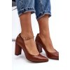 Hnedé dámske kožené lodičky na stĺpovom podpätku Lewski Shoes, kód produktu 2624/237