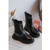 Dievčenské botky sztyblety ozdobené džetami čierne adelie / 7310-2A BLACK (Veľkosť 25)