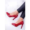 Červené dámske lakónske lodičky s 9 cm stĺpovom podpätku, z eko kože, kód produktu 1457 RED LAKIER