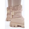 Dámske textilné snehule na plochej podrážke béžovej farby s hrubou kožušinovou izoláciou a zipsom, kód produktu 34635 BEZOWY