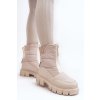 Dámske textilné snehule na plochej podrážke béžovej farby s hrubou kožušinovou izoláciou a zipsom, kód produktu 34635 BEZOWY