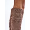 Dámské zdobené kozaky nad koleno na plochém podpatku bežové Cintya (Veľkosť 36)