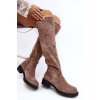 Dámské zdobené kozaky nad koleno na plochém podpatku bežové Cintya (Veľkosť 36)